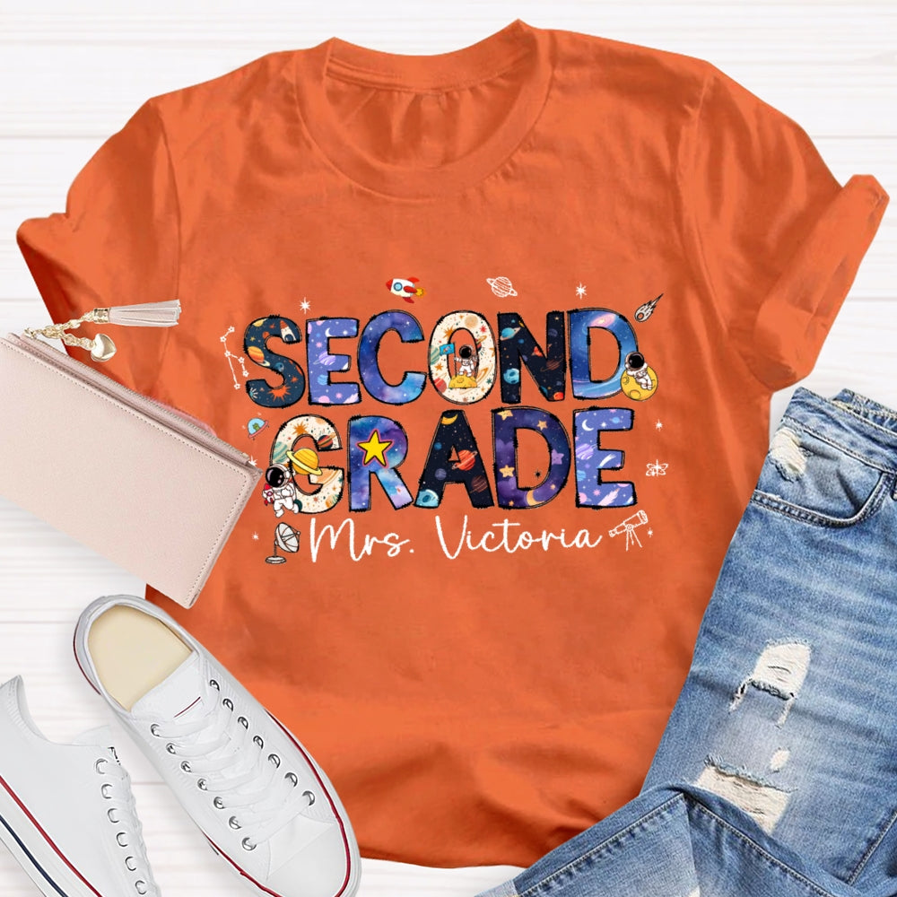 Personalized Name And Grade Second Grade Astronauts T-shirt