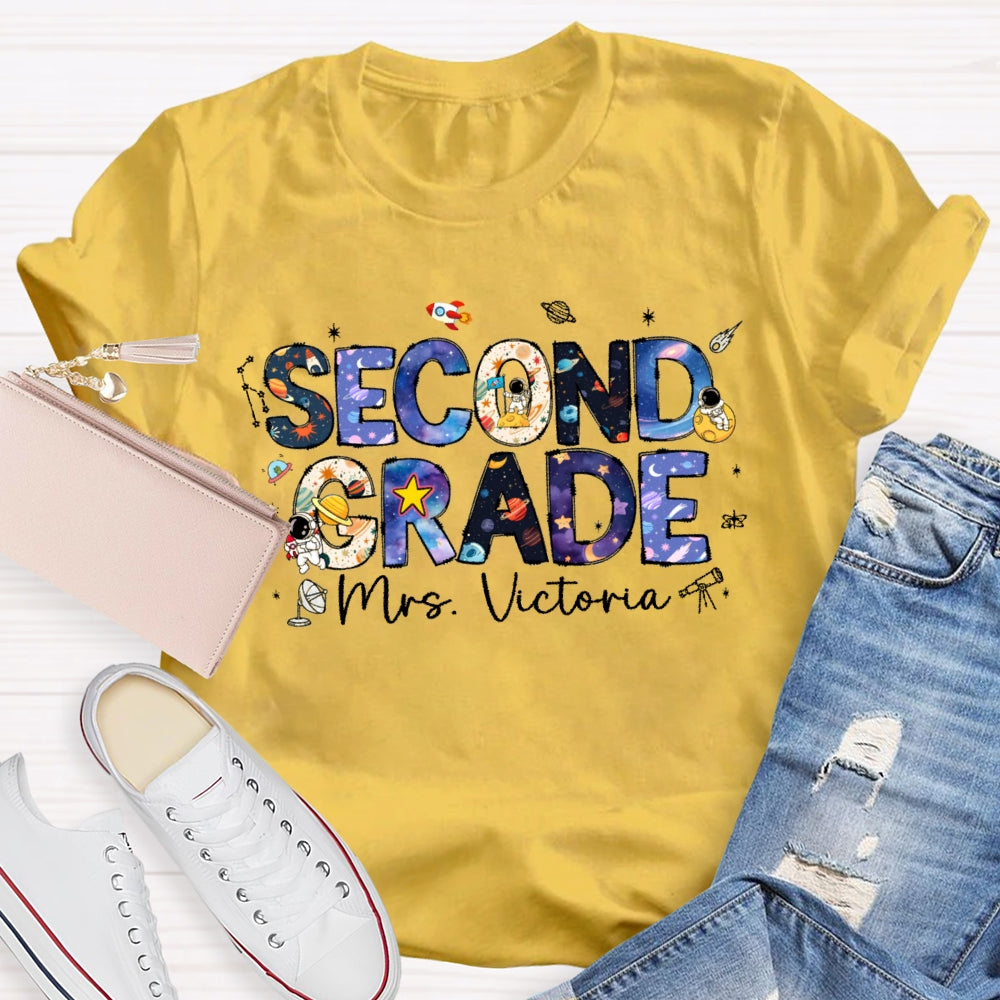 Personalized Name And Grade Second Grade Astronauts T-shirt