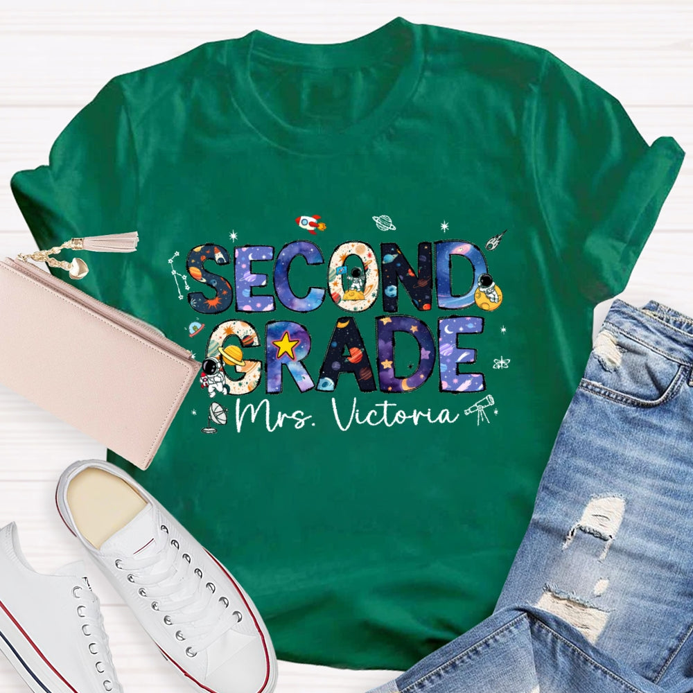 Personalized Name And Grade Second Grade Astronauts T-shirt