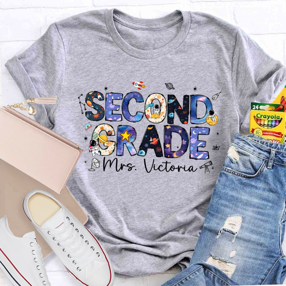 Personalized Name And Grade Second Grade Astronauts T-shirt