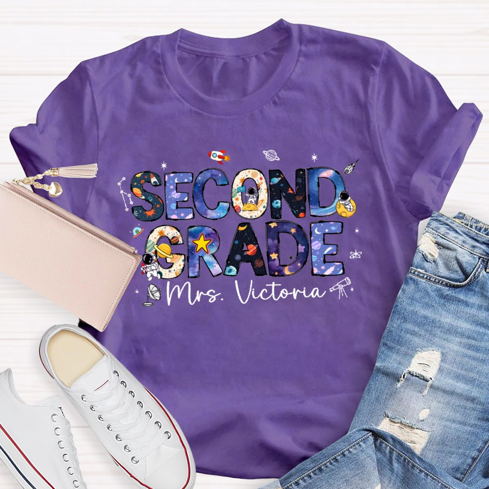 Personalized Name And Grade Second Grade Astronauts T-shirt