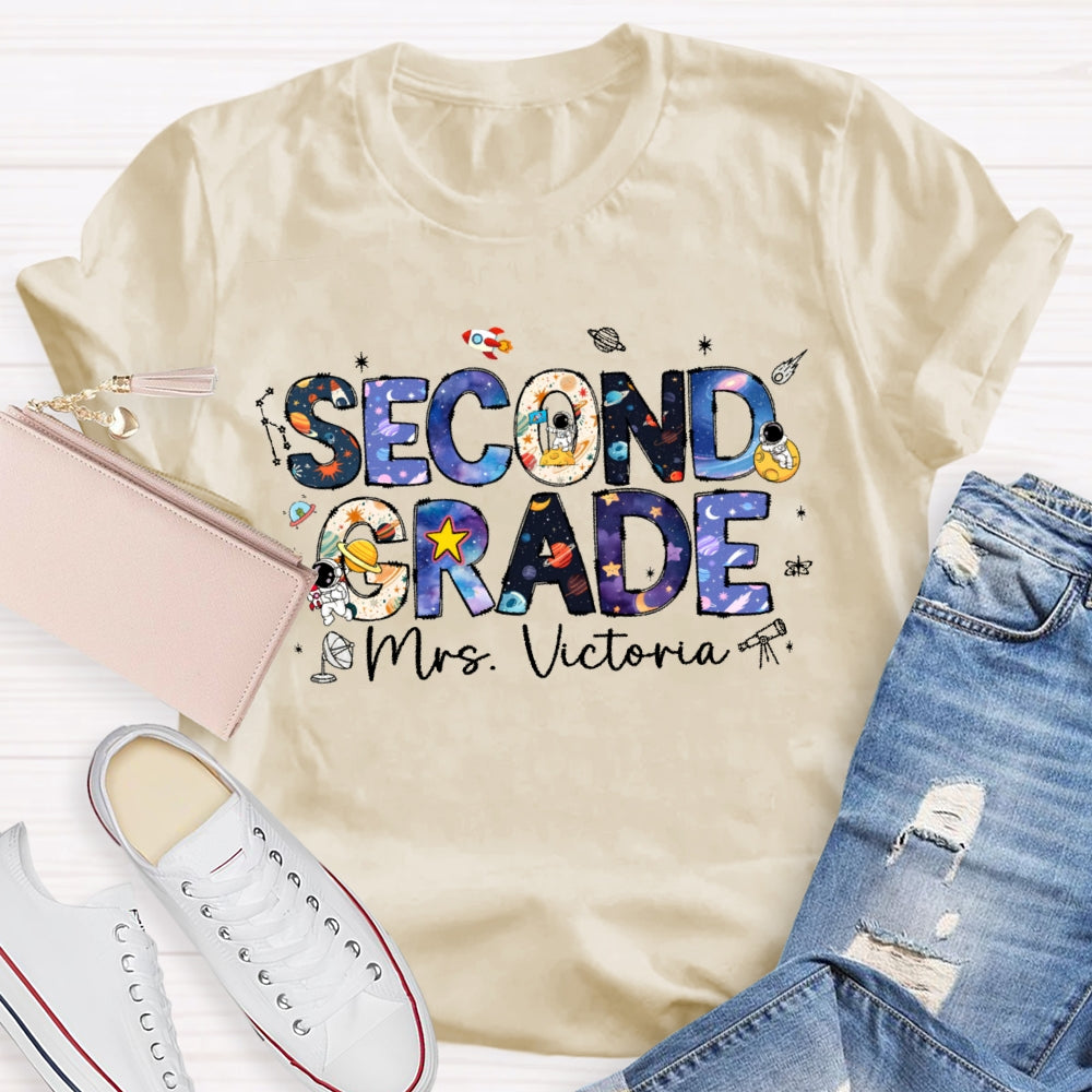 Personalized Name And Grade Second Grade Astronauts T-shirt