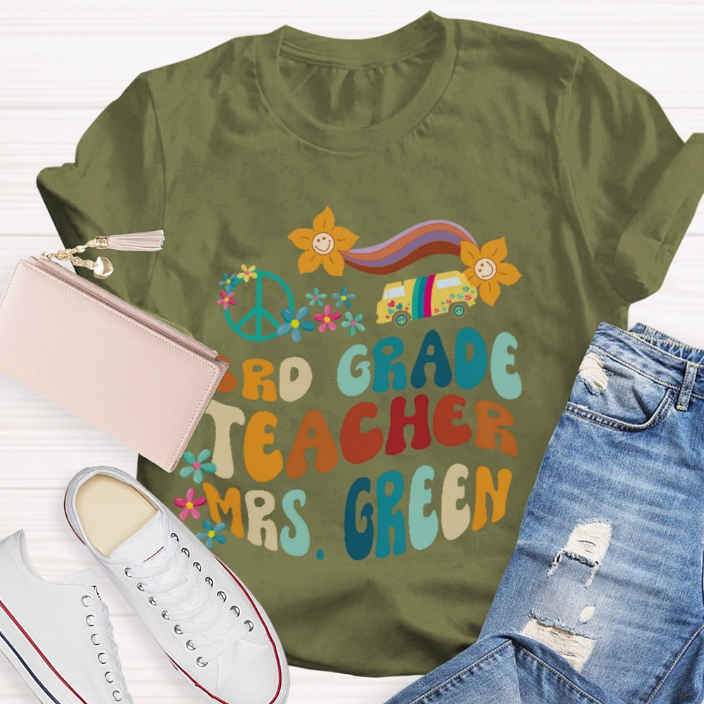 Personalized Name And Grade 3rd Grade Teacher Letters T-shirt