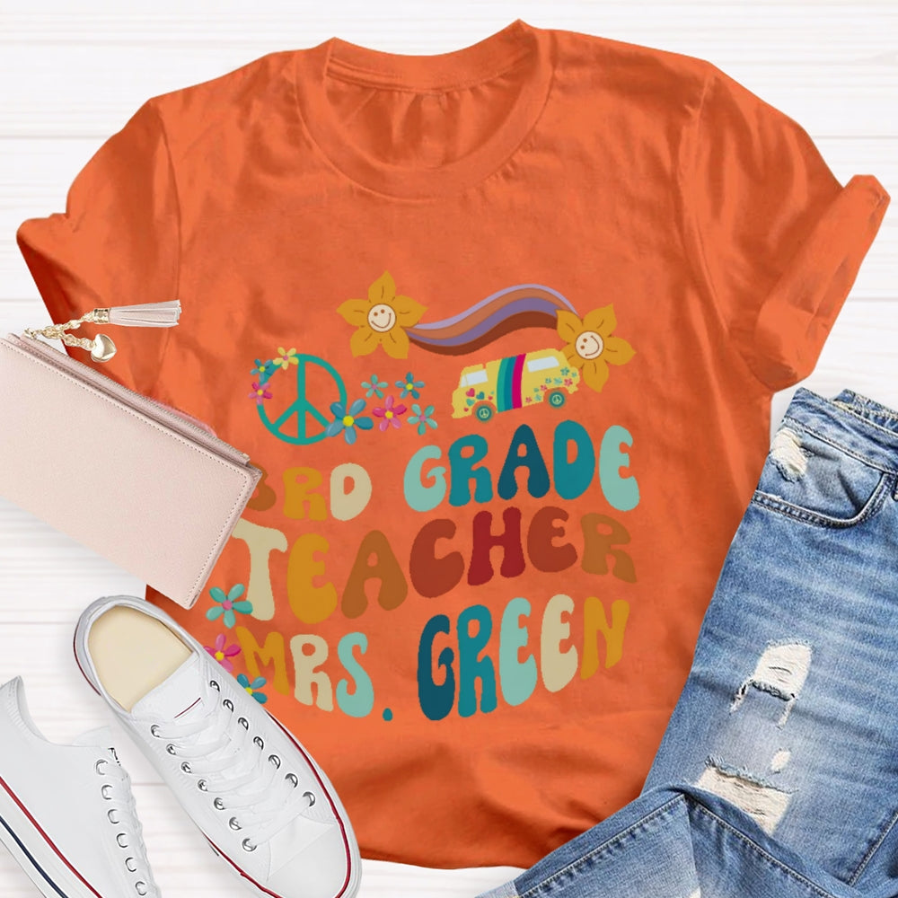 Personalized Name And Grade 3rd Grade Teacher Letters T-shirt