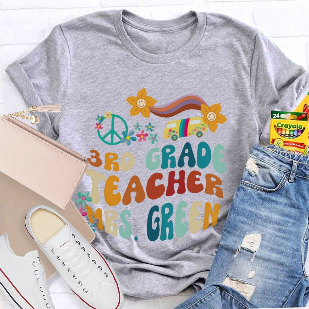 Personalized Name And Grade 3rd Grade Teacher Letters T-shirt