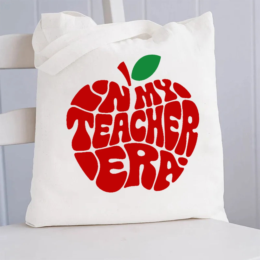 In My Teacher Era Red Apple Canvas Tote Bag