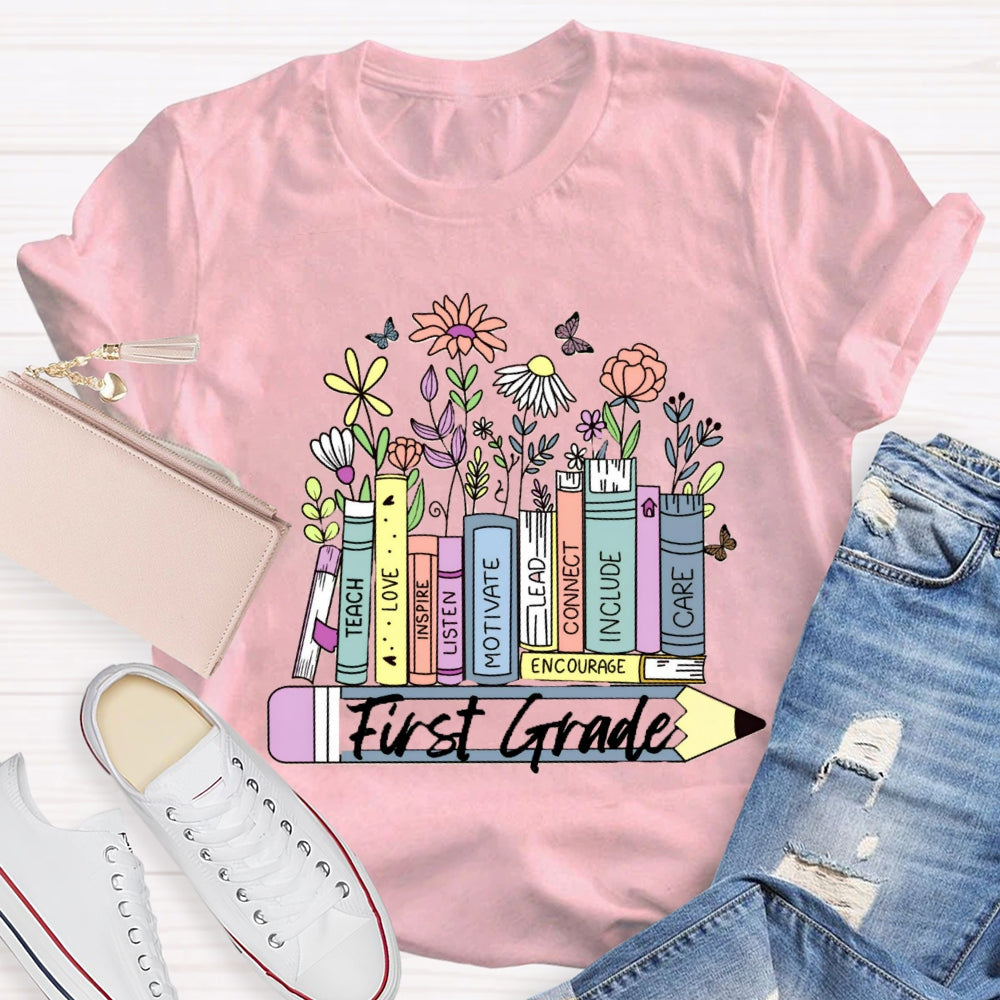 Personalized Grade Floral Pencil T-Shirt