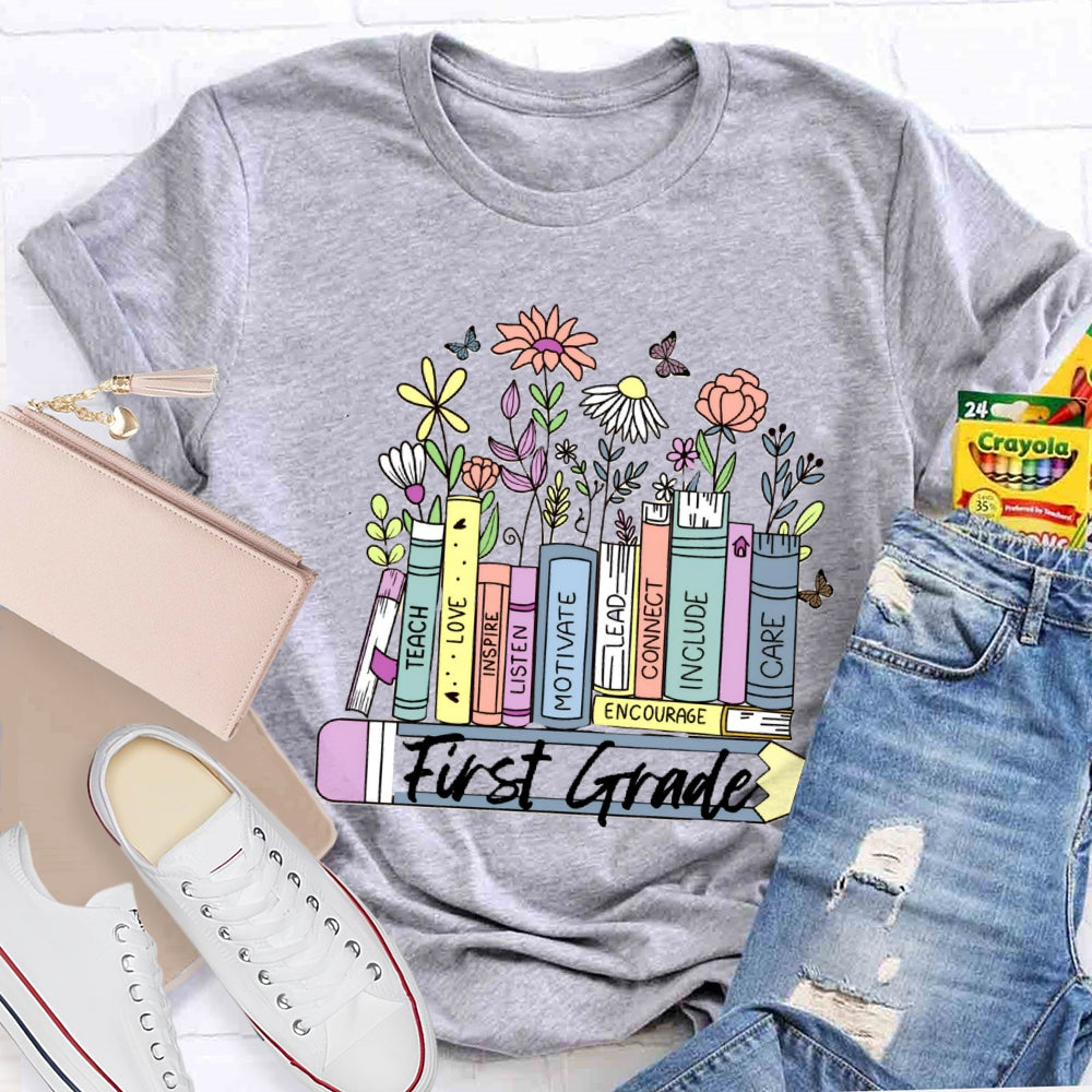 Personalized Grade Floral Pencil T-Shirt