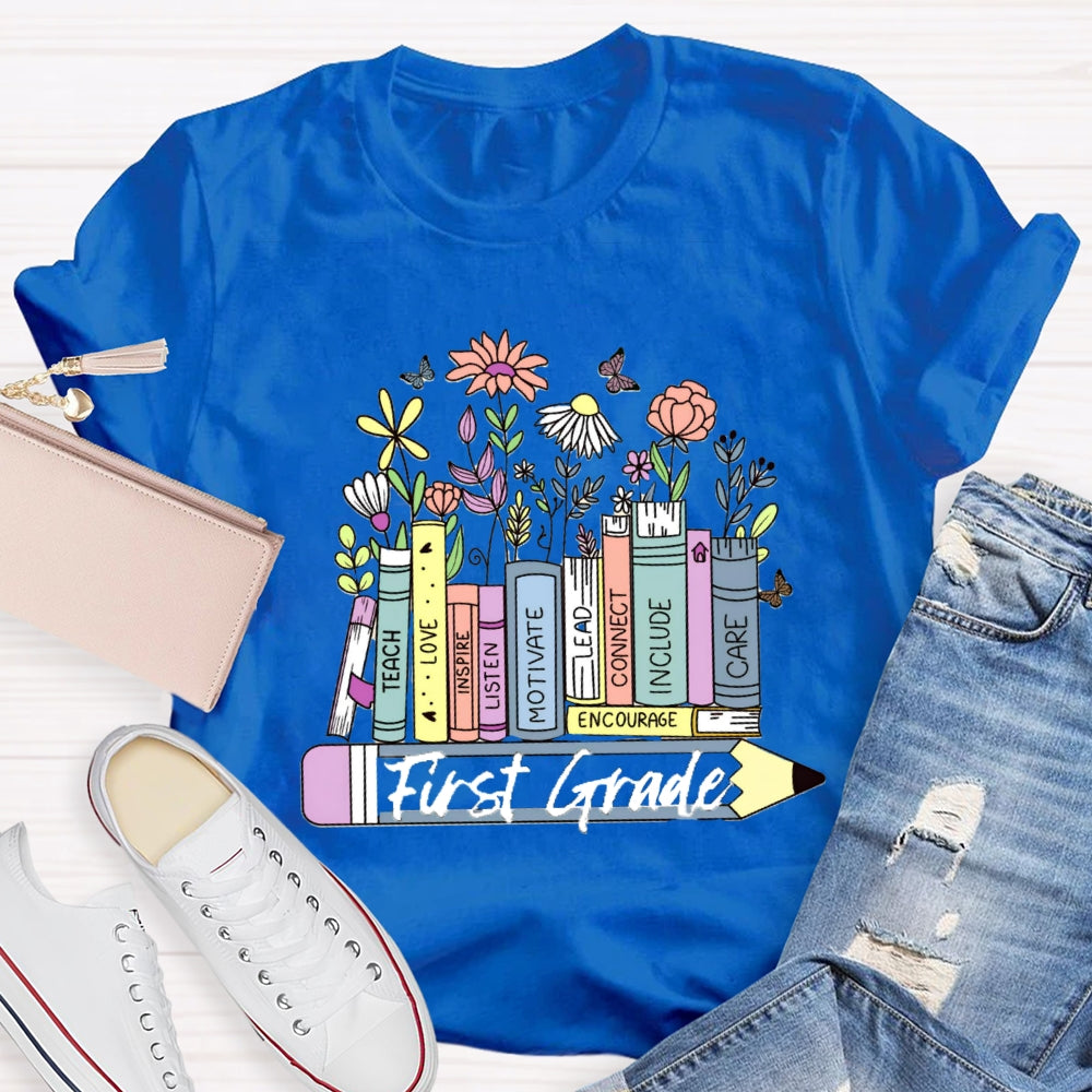 Personalized Grade Floral Pencil T-Shirt