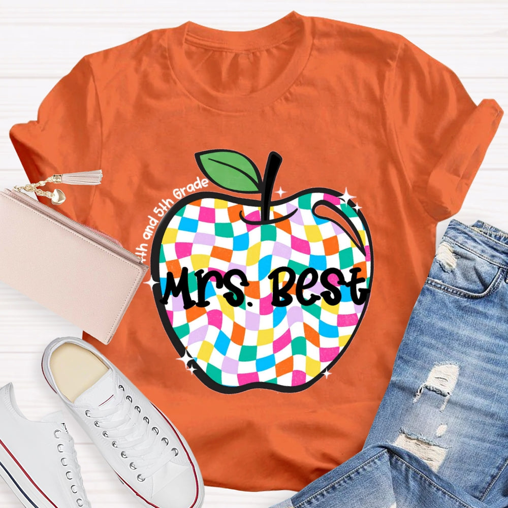 Personalized Grade And Name Checkerboard Apple T-Shirt