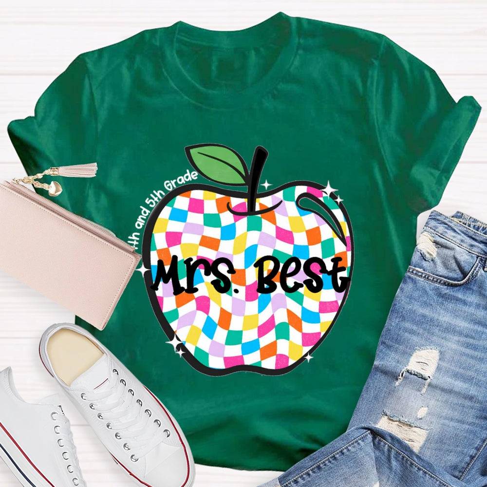 Personalized Grade And Name Checkerboard Apple T-Shirt