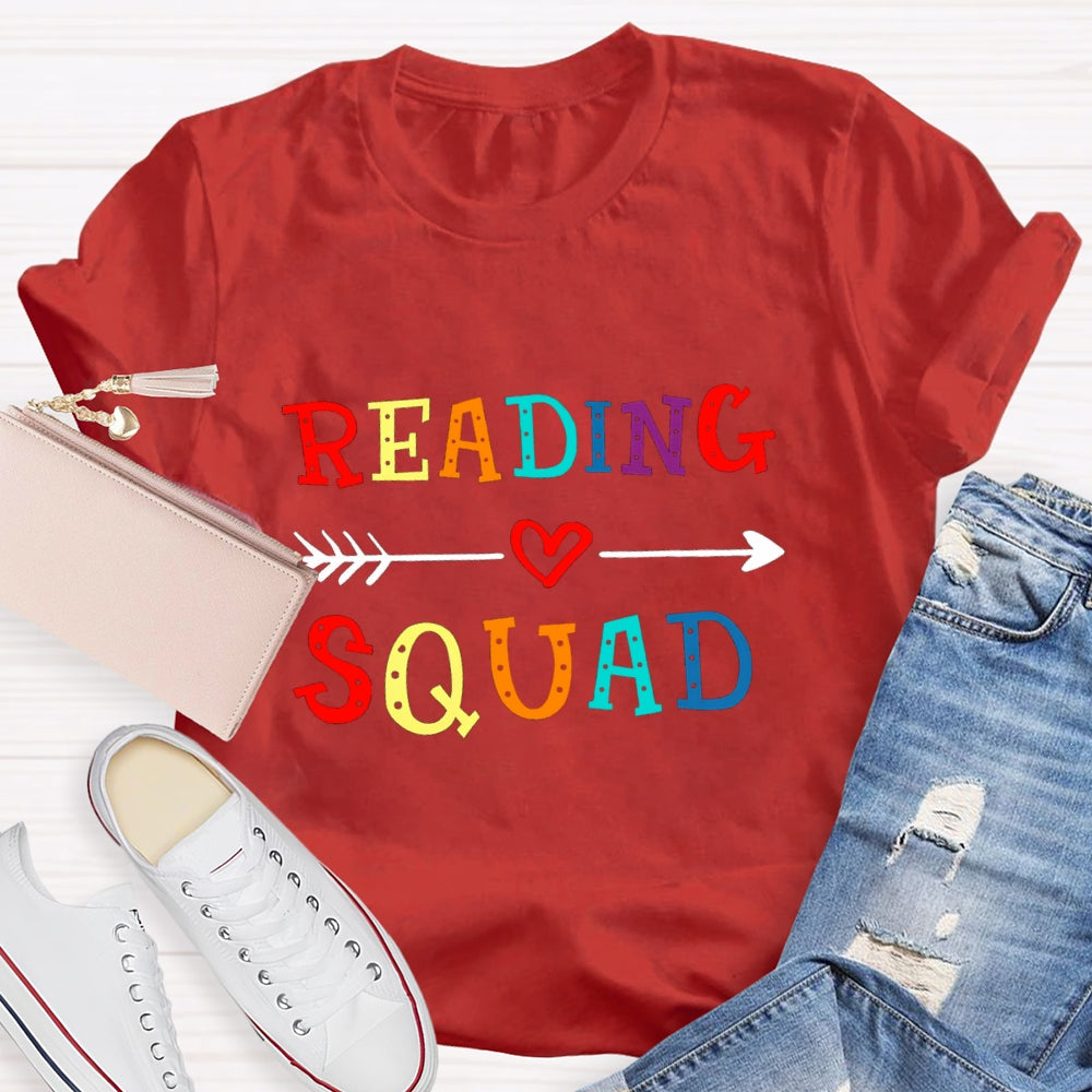 Reading Squad Colorful Letter Red Heart T-Shirt