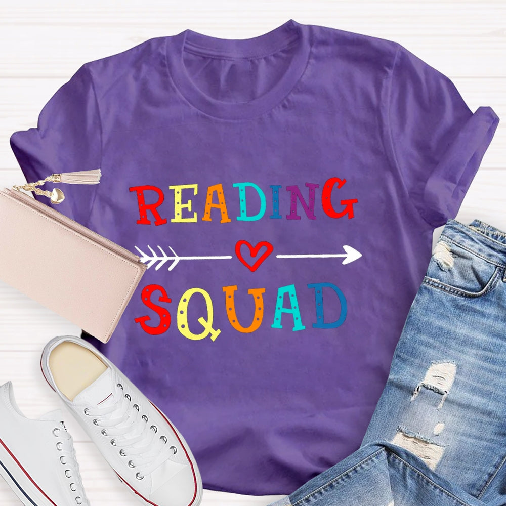 Reading Squad Colorful Letter Red Heart T-Shirt