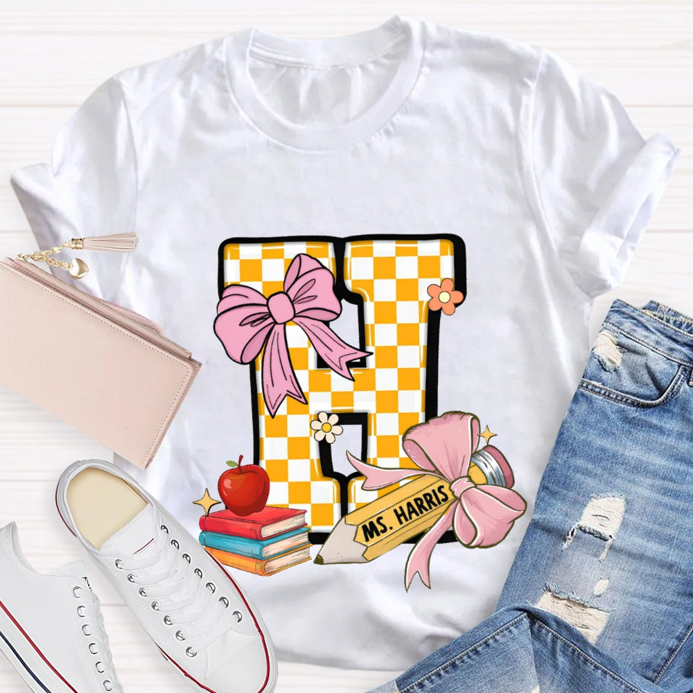 Personalized Name Yellow Checkerboard Initials Design T-Shirt