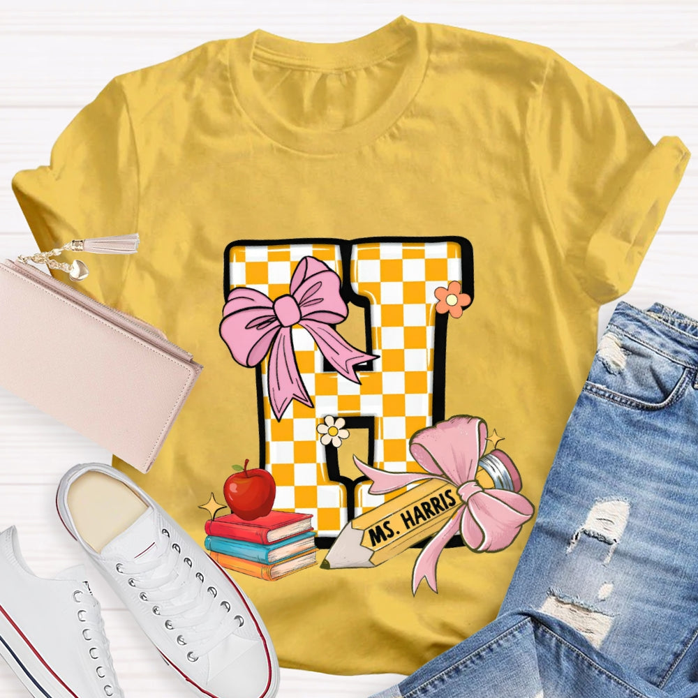 Personalized Name Yellow Checkerboard Initials Design T-Shirt