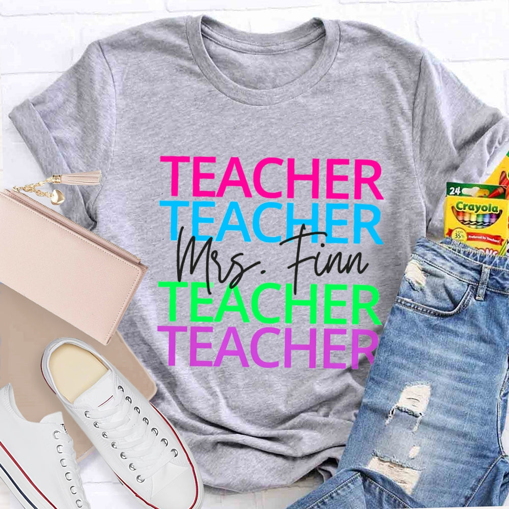 Personalized Name Colorful Teacher Print Short Sleeves T-Shirt