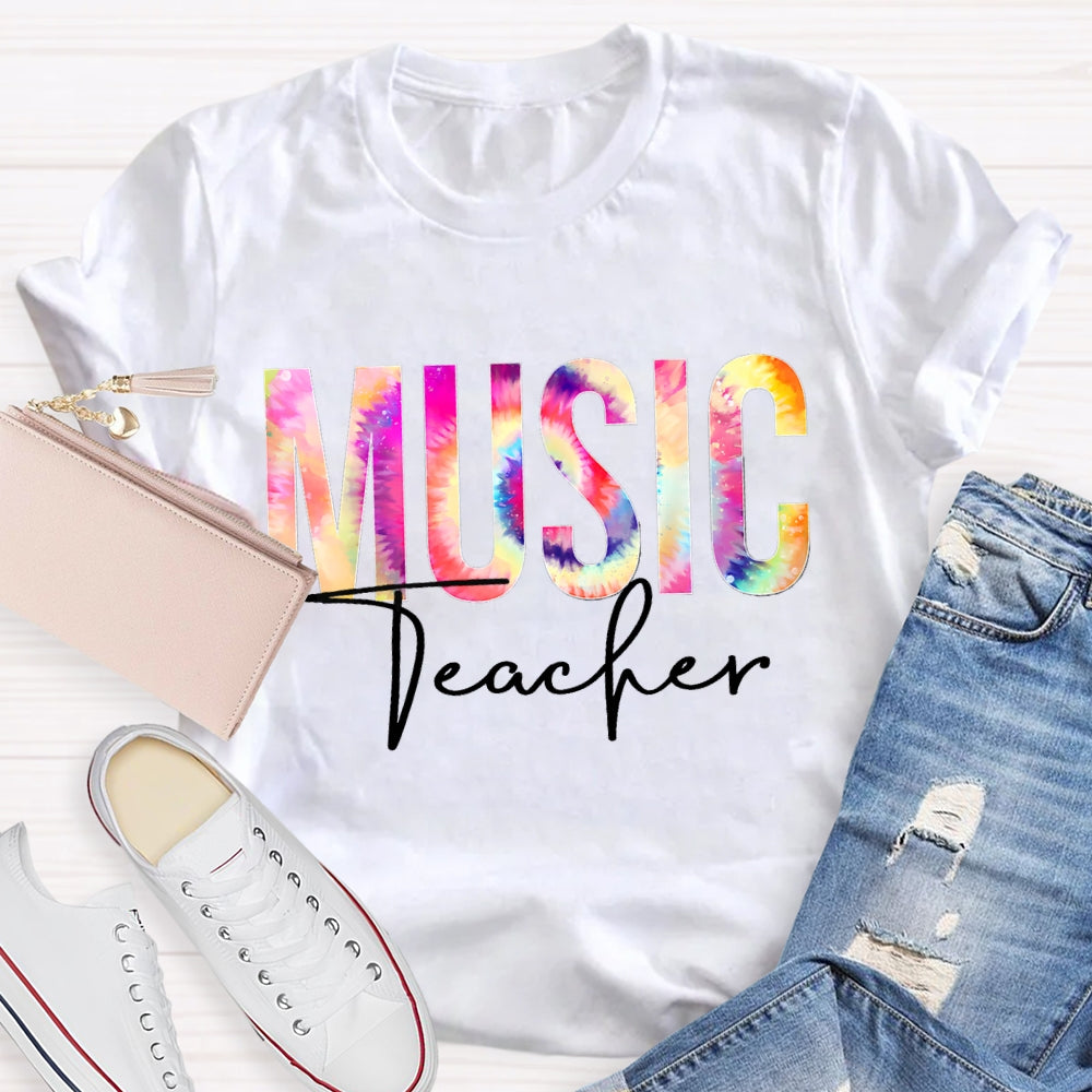 Music Teacher Colorful Tie-Dye Print T-shirt