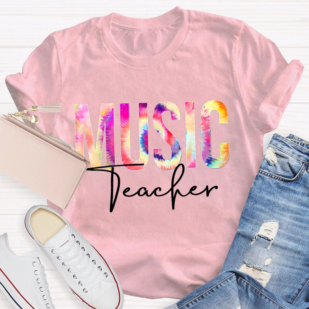 Music Teacher Colorful Tie-Dye Print T-shirt