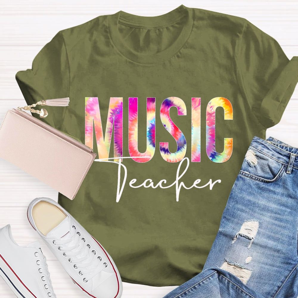 Music Teacher Colorful Tie-Dye Print T-shirt