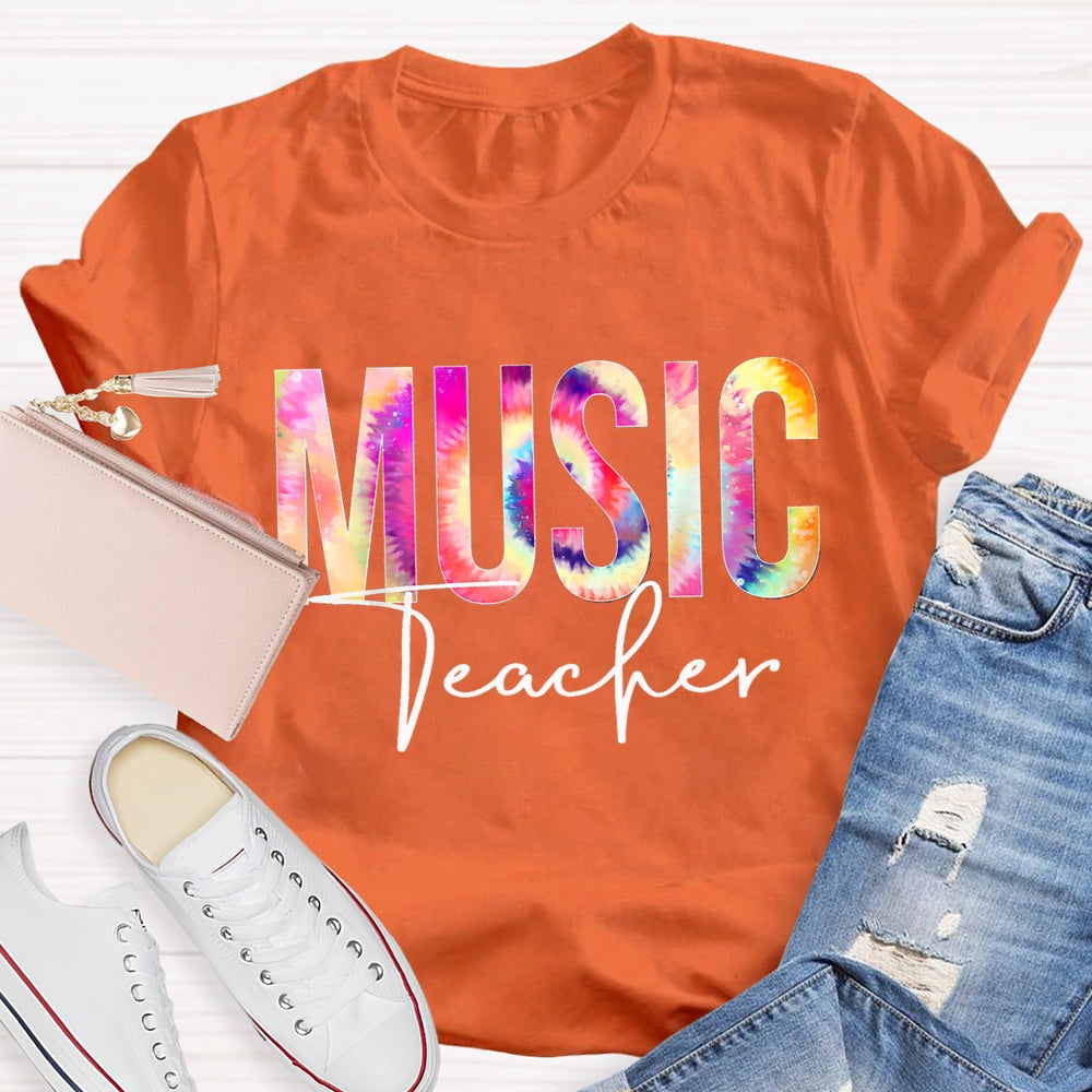 Music Teacher Colorful Tie-Dye Print T-shirt