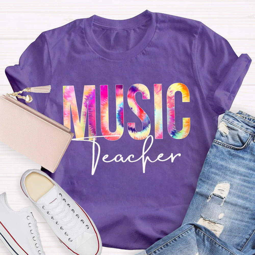 Music Teacher Colorful Tie-Dye Print T-shirt