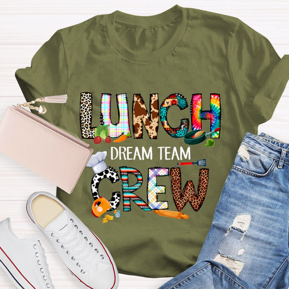 Lunch Crew Dream Team Colorful Tie-Dye And Leopard Prints T-shirt