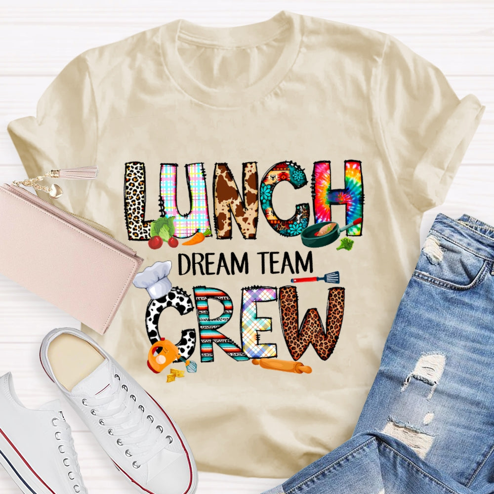 Lunch Crew Dream Team Colorful Tie-Dye And Leopard Prints T-shirt