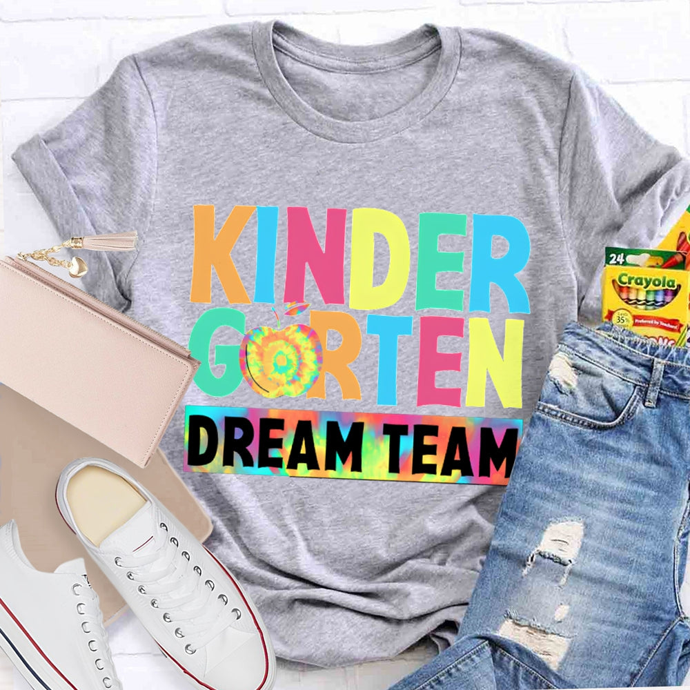 Personalized Grade Kindergarten Dream Team Colorful Tie-Dye Apples T-shirt