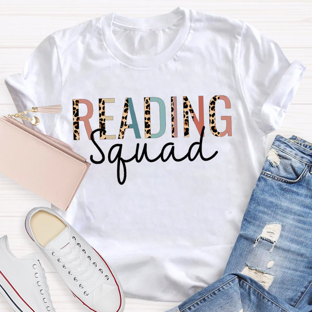 Reading Squad Leopard Print And Colorful Combination Letters Read T-shirt