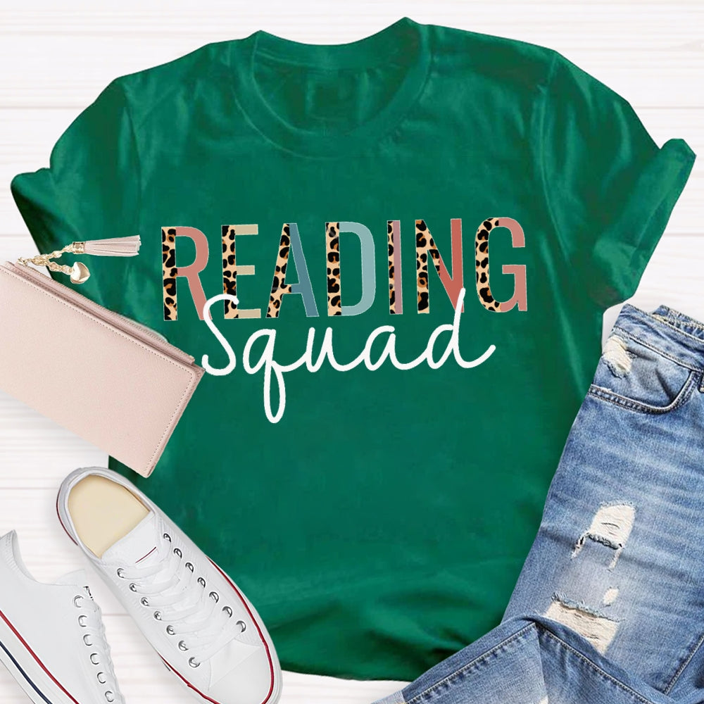 Reading Squad Leopard Print And Colorful Combination Letters Read T-shirt