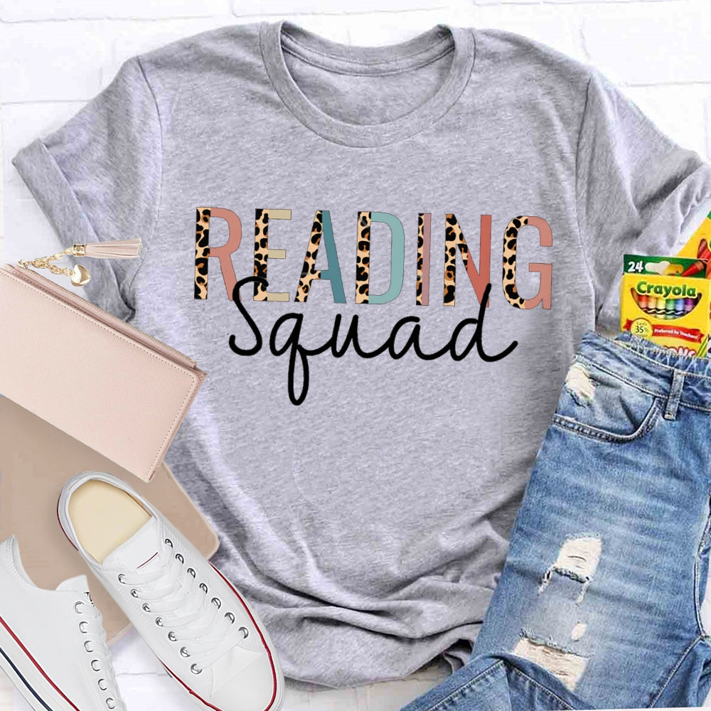 Reading Squad Leopard Print And Colorful Combination Letters Read T-shirt
