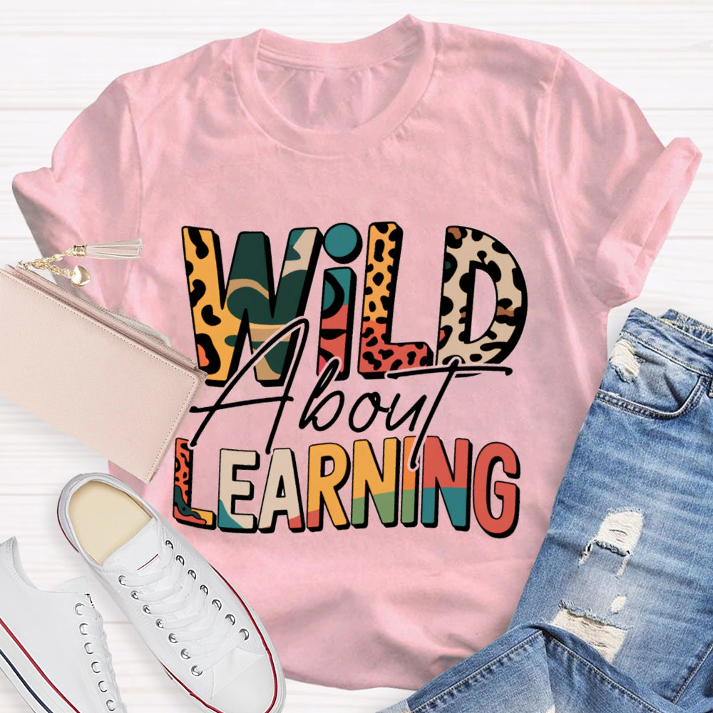 Wild About Learning And Reading Colorful Leopard Letter Print T-shirt