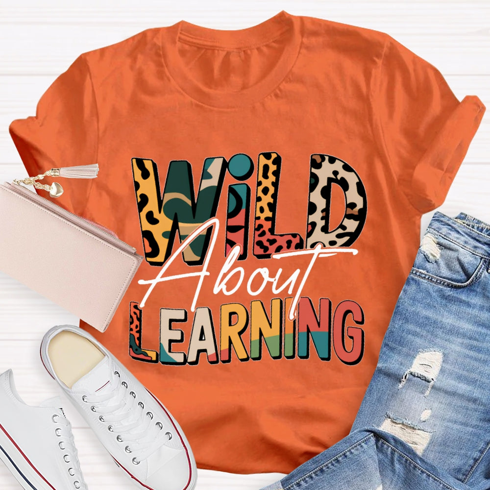 Wild About Learning And Reading Colorful Leopard Letter Print T-shirt
