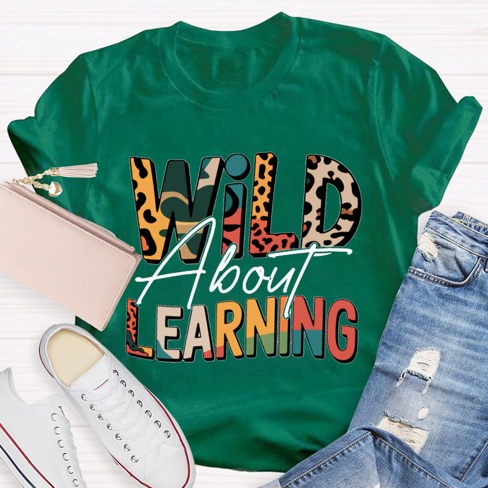 Wild About Learning And Reading Colorful Leopard Letter Print T-shirt
