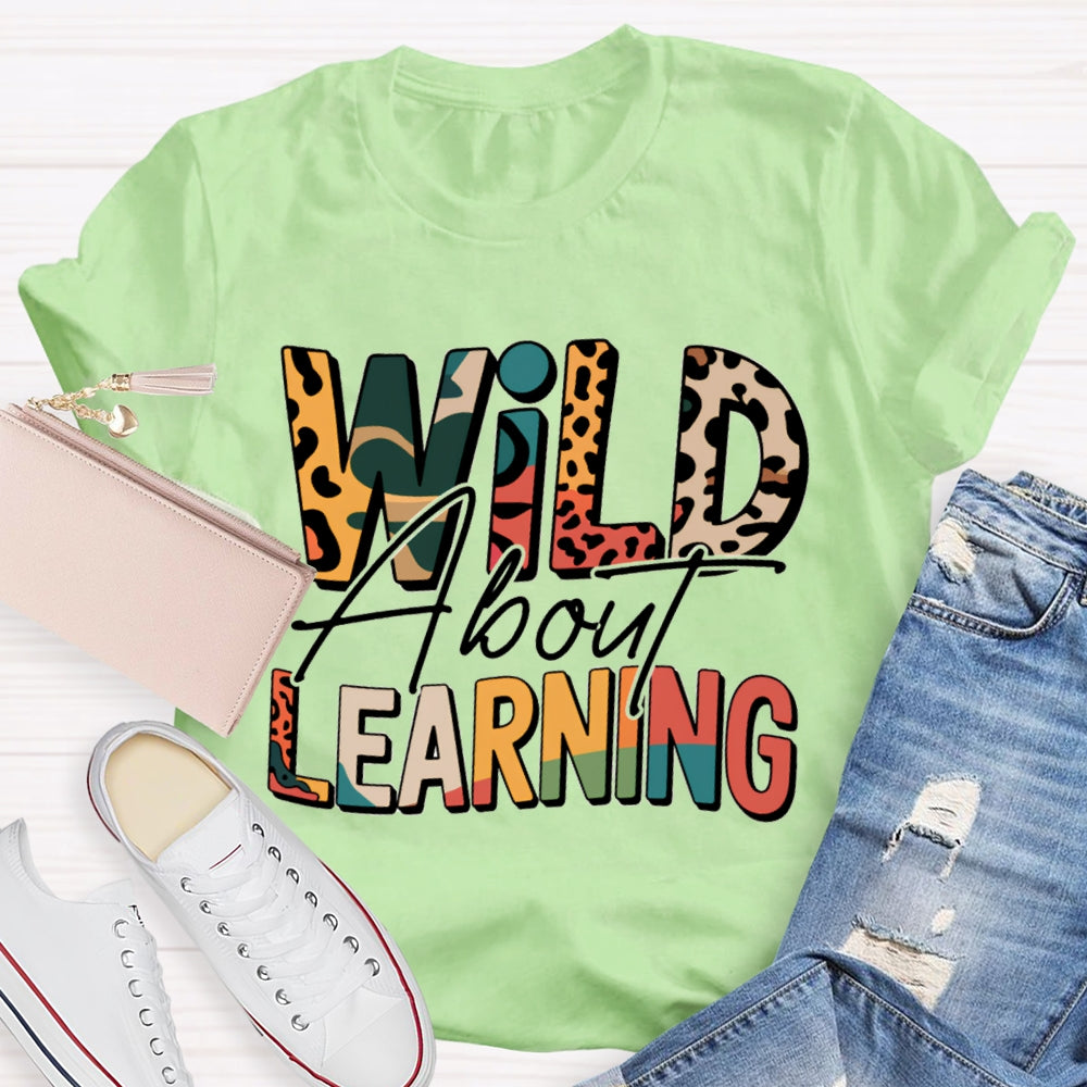 Wild About Learning And Reading Colorful Leopard Letter Print T-shirt