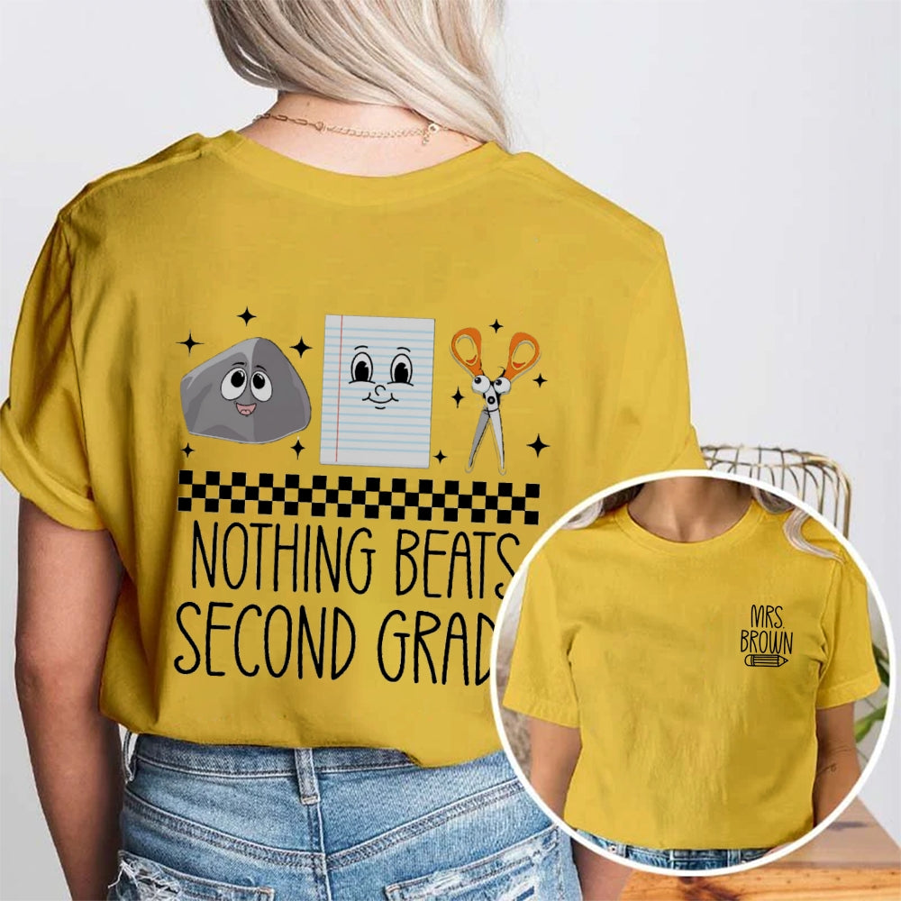 Personalized Name And Grade Nothing Beat Second Grade Double Printed T-Shirt