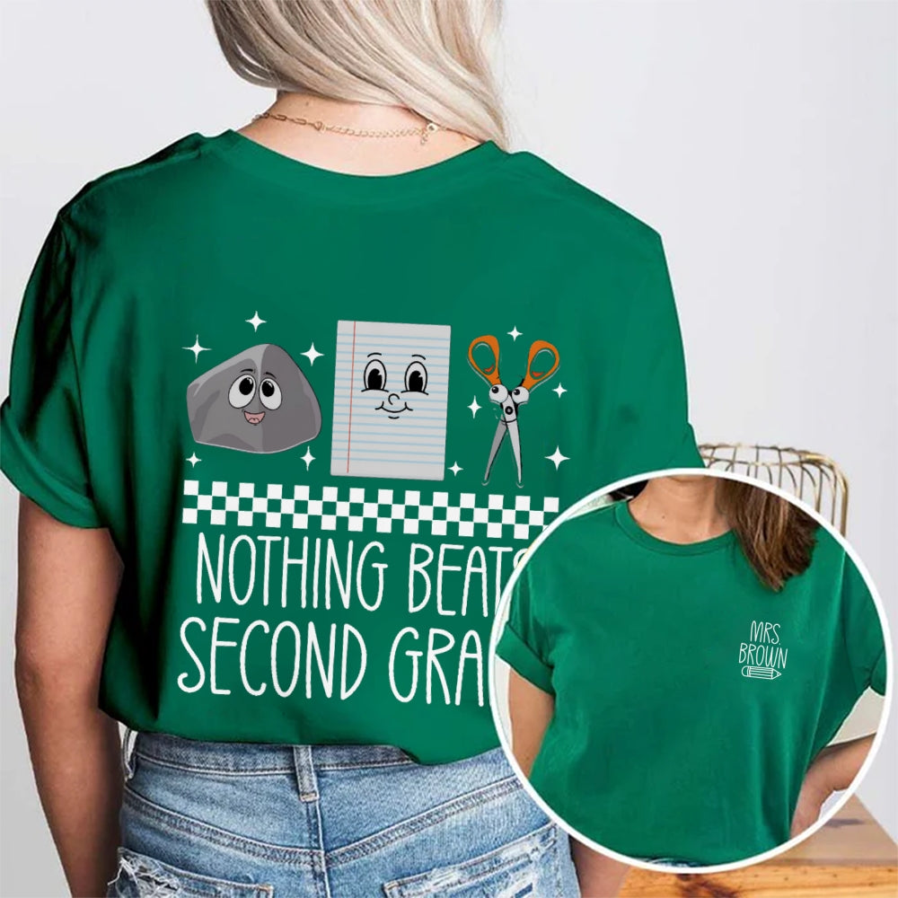 Personalized Name And Grade Nothing Beat Second Grade Double Printed T-Shirt