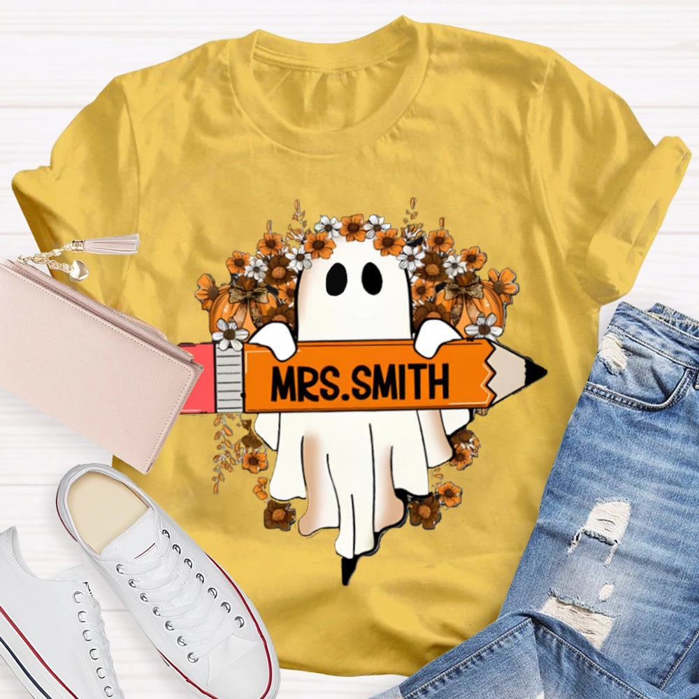 Personalized Name Cute Ghost Teacher T-Shirt