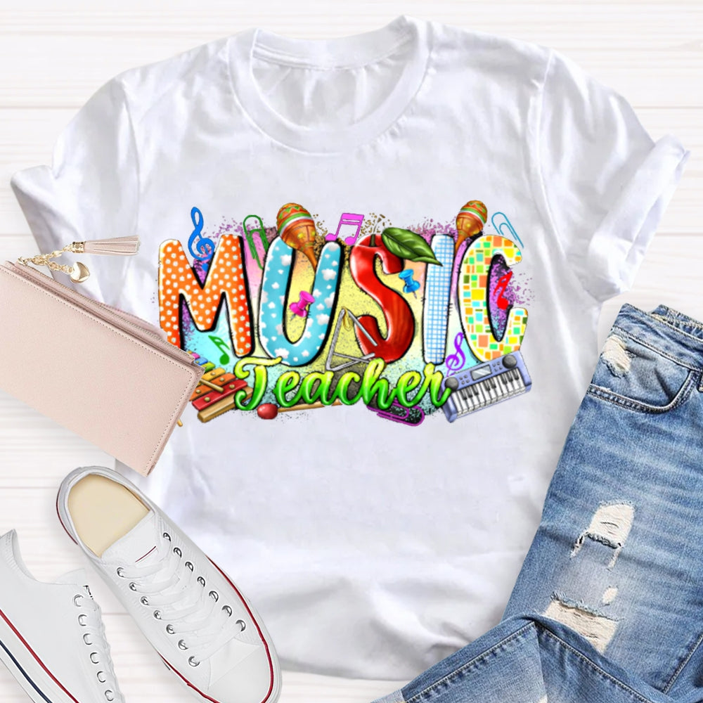 Colorful Tie-Dye Print Music Teacher T-shirt
