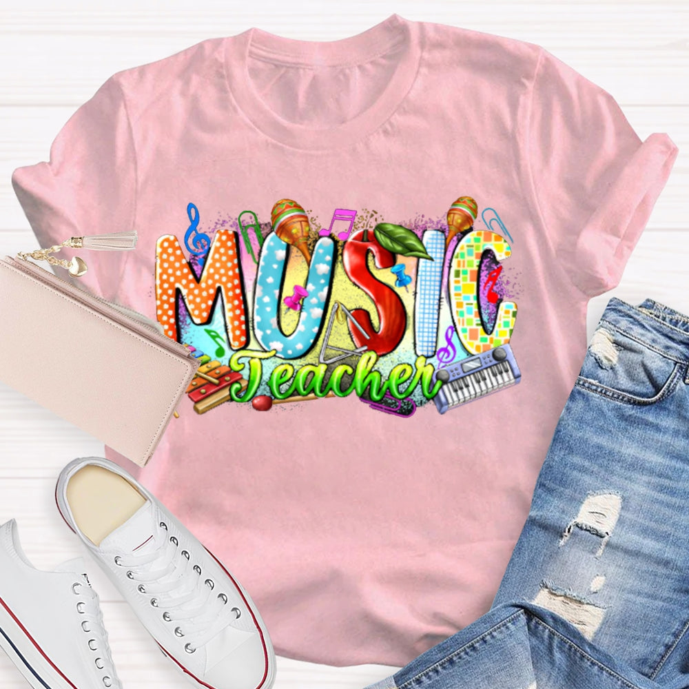 Colorful Tie-Dye Print Music Teacher T-shirt