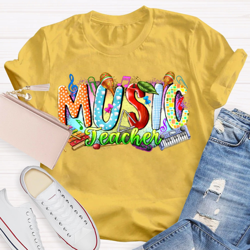 Colorful Tie-Dye Print Music Teacher T-shirt