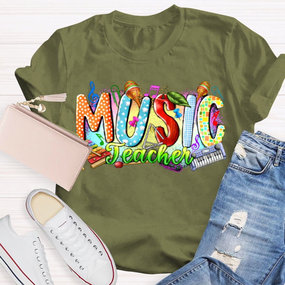 Colorful Tie-Dye Print Music Teacher T-shirt