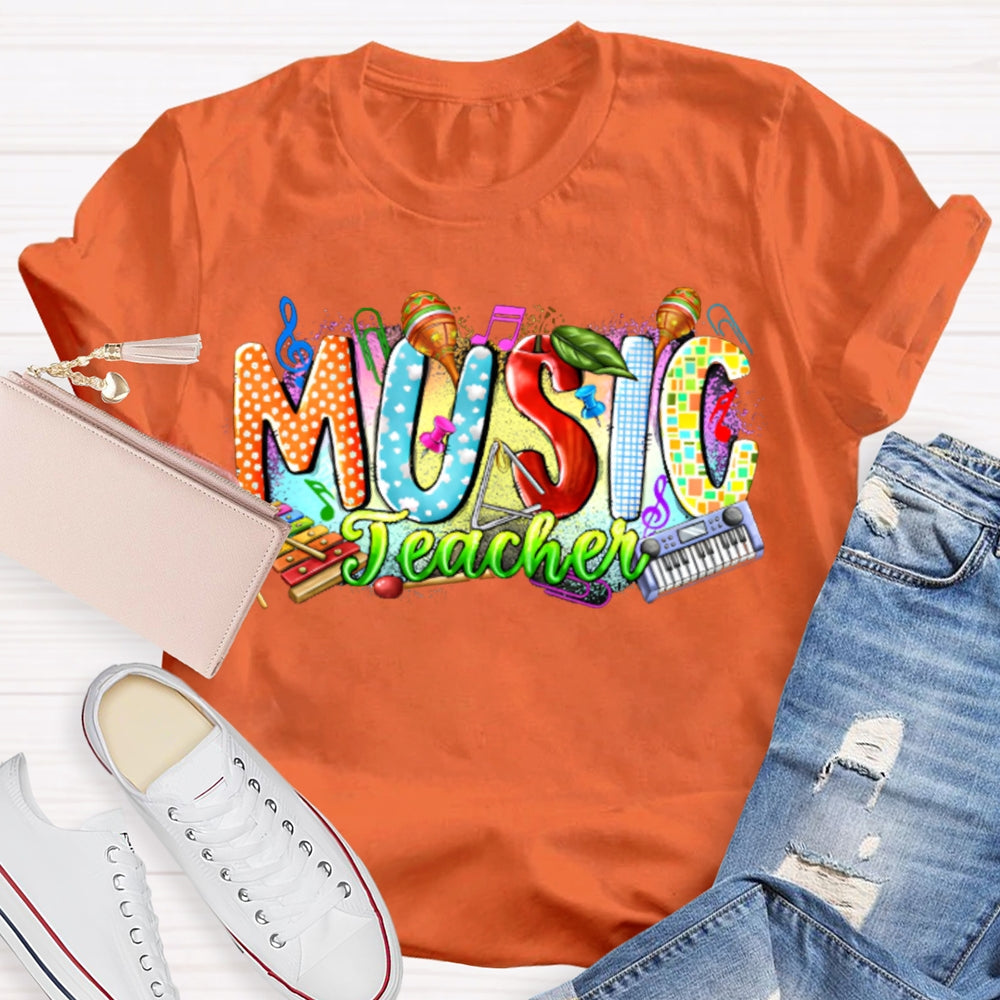 Colorful Tie-Dye Print Music Teacher T-shirt