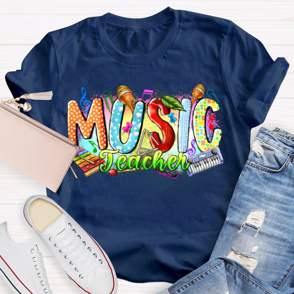 Colorful Tie-Dye Print Music Teacher T-shirt