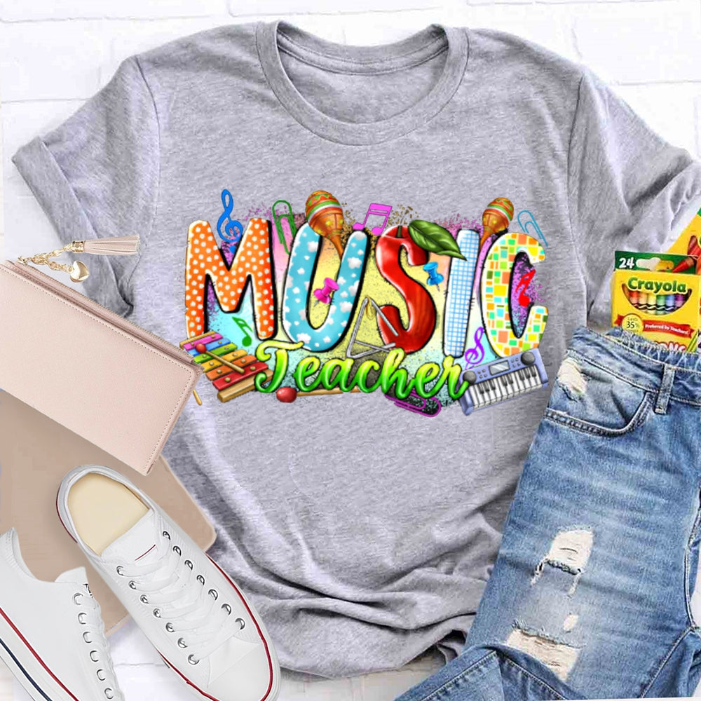 Colorful Tie-Dye Print Music Teacher T-shirt