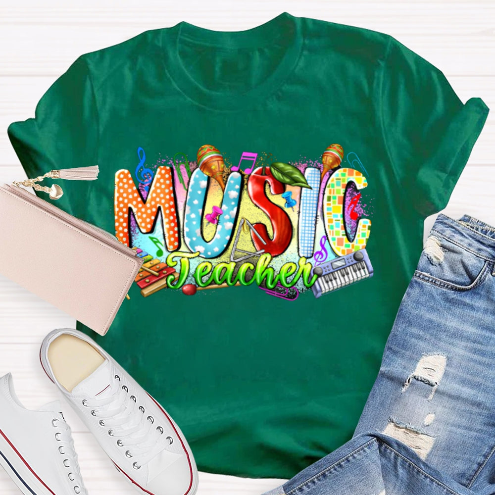 Colorful Tie-Dye Print Music Teacher T-shirt
