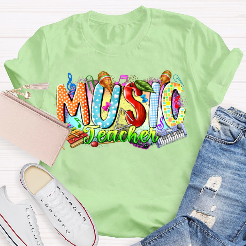 Colorful Tie-Dye Print Music Teacher T-shirt