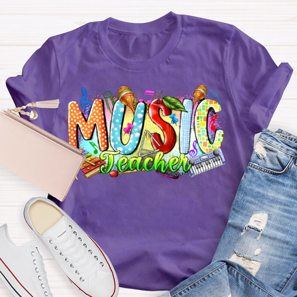 Colorful Tie-Dye Print Music Teacher T-shirt