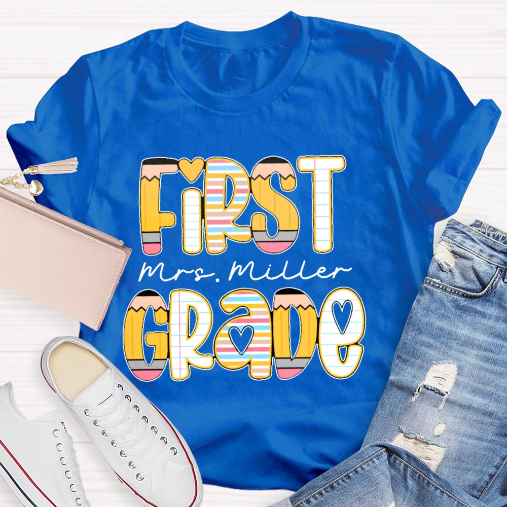 Personalized Name And Grade Funny Letters T-shirt
