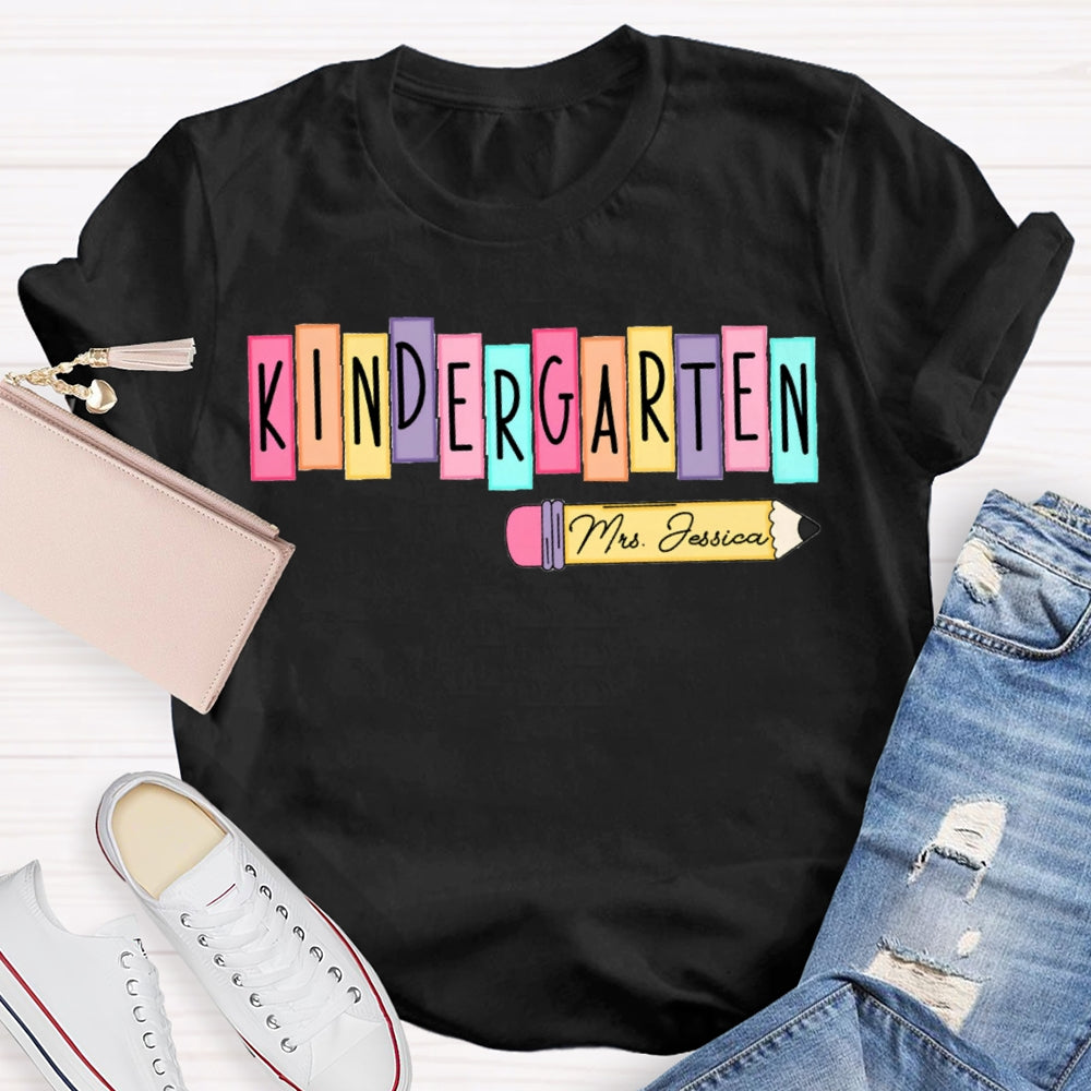 Personalized Name Kindergarten Colorful Puzzle Letters T-shirt